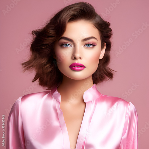 portrait of a woman with baby pink look