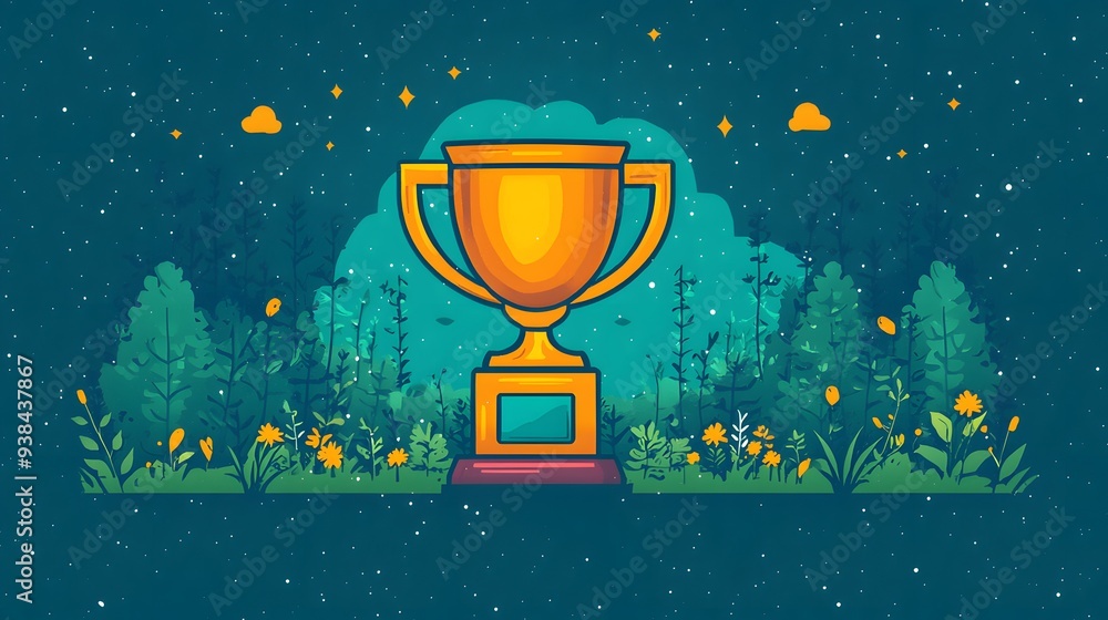 Golden Trophy on a Night Sky Background. Golden Trophy on a Night Sky Background.