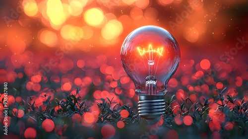 Lightbulb in a Field of Red Bokeh. photo