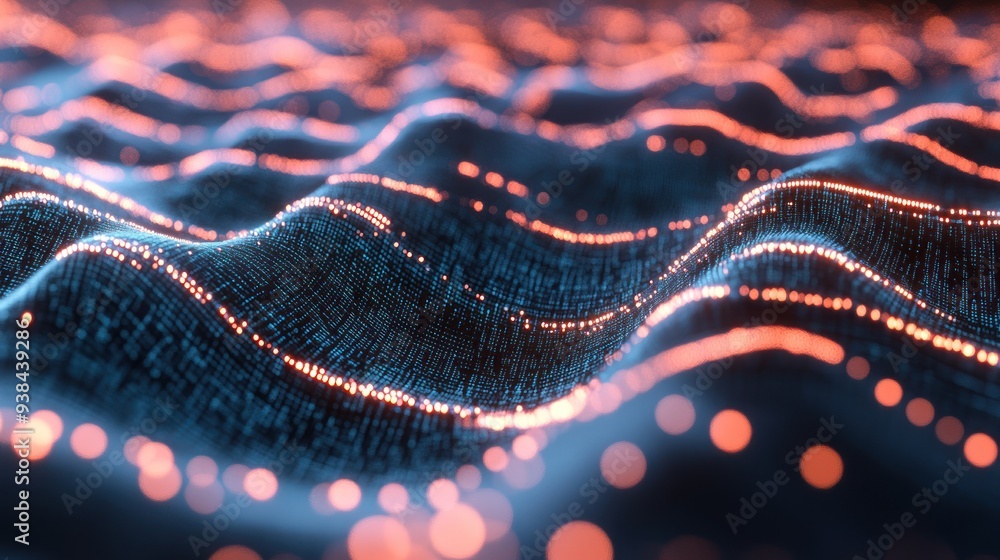 A computer generated image of a wave with orange and blue color A computer generated image of a wave with orange and blue color