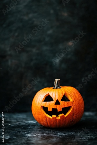 A glowing Jack-O’-Lantern on a dark surface for Halloween celebration