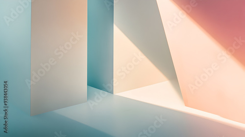 Abstract background with light and shadow on pastel colored surfaces.