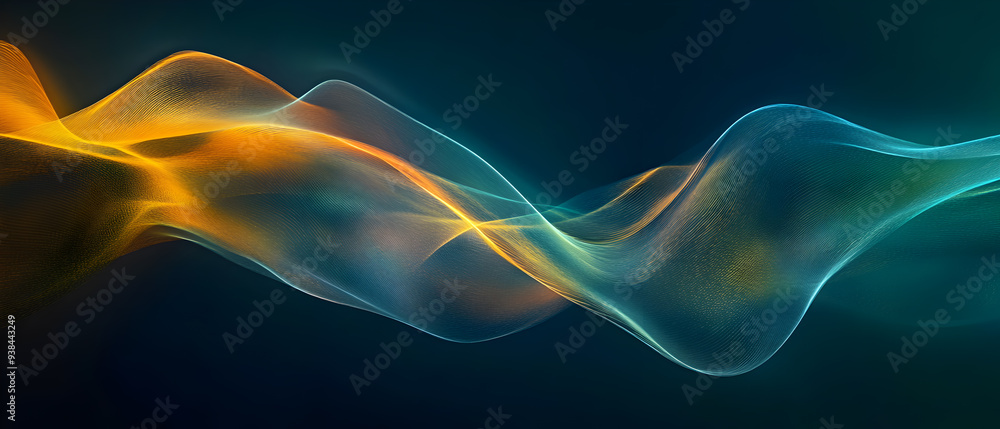 Abstract blue and yellow waves flowing over a dark background. Abstract blue and yellow waves flowing over a dark background.