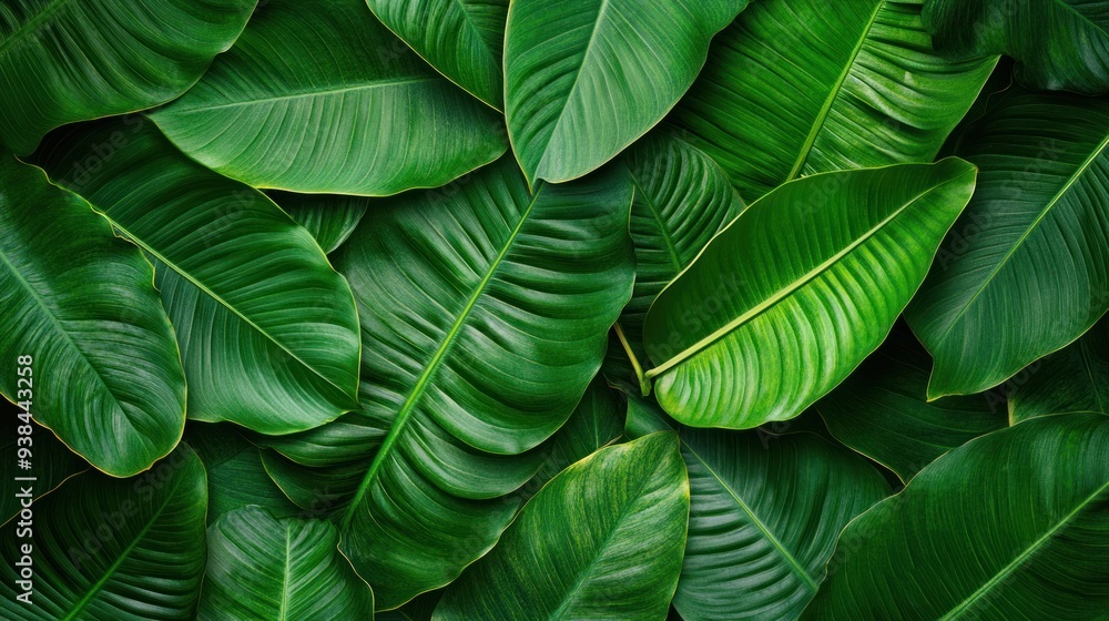 Fototapeta premium A close up of green leaves with a lush green background