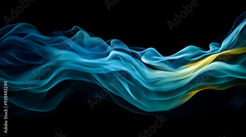 Abstract blue and yellow wave design on black background.