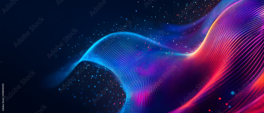 Fototapeta premium Abstract digital art with a blue and pink wave on a dark background.