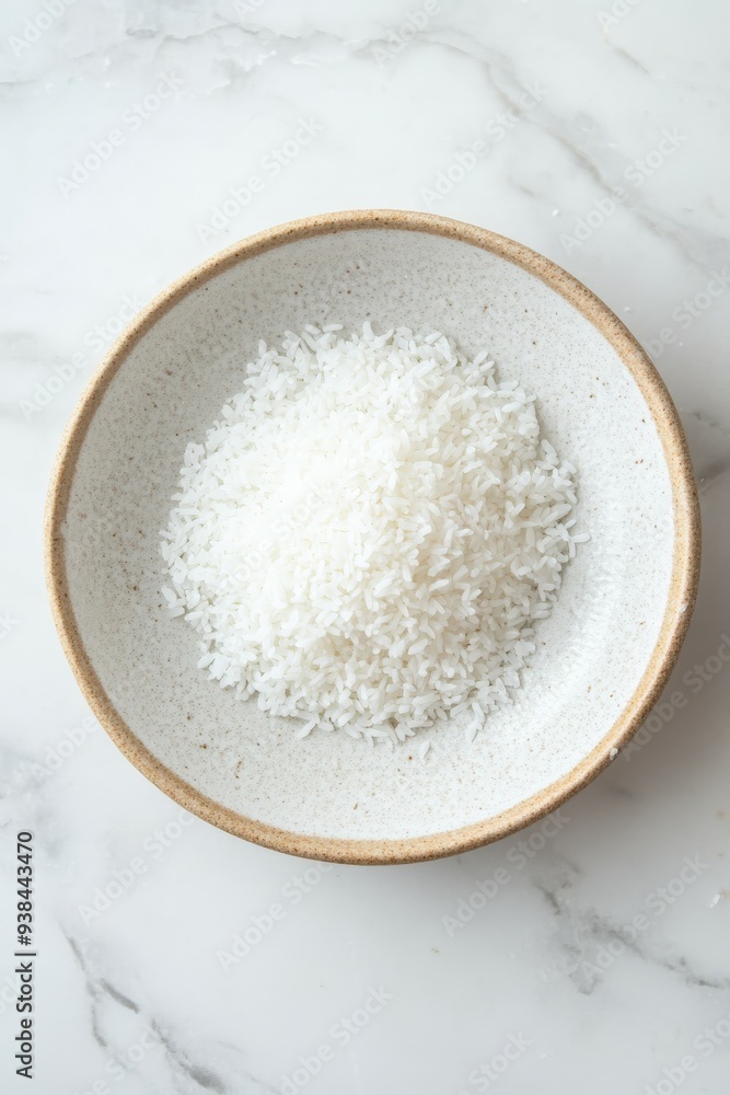 White rice served in a simple bowl on a marble surface White rice served in a simple bowl on a marble surface