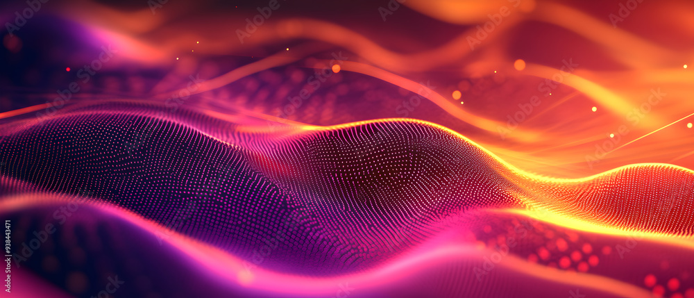 Fototapeta premium Abstract digital wave background with glowing light streaks.