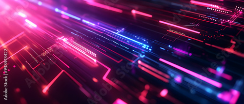 Abstract digital background with bright neon lights and futuristic design.