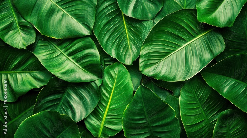 Fototapeta premium A close up of green leaves with a lush green background