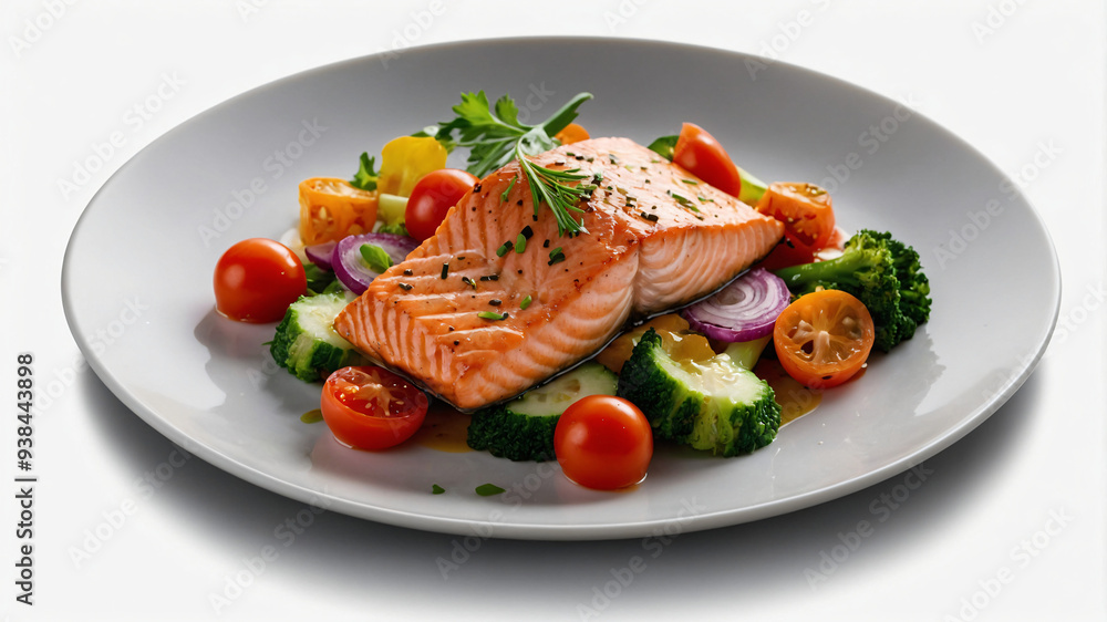 salmon steak with vegetables salmon steak with vegetables