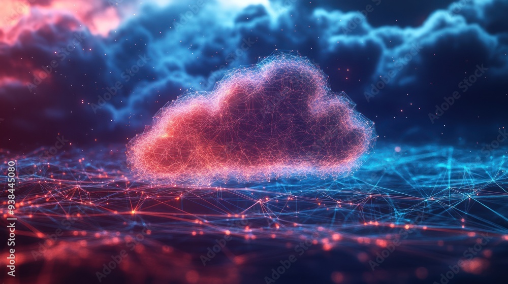 A cloud of red and blue lines is on a blue background A cloud of red and blue lines is on a blue background