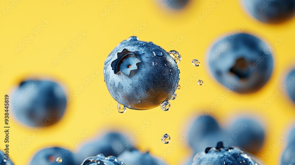Dynamic Blueberries with a Vibrant Yellow Background Dynamic Blueberries with a Vibrant Yellow Background