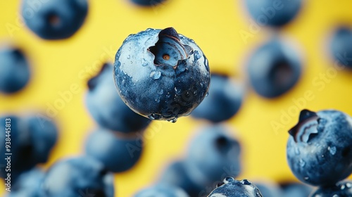 Floating Blueberries with Yellow Background
