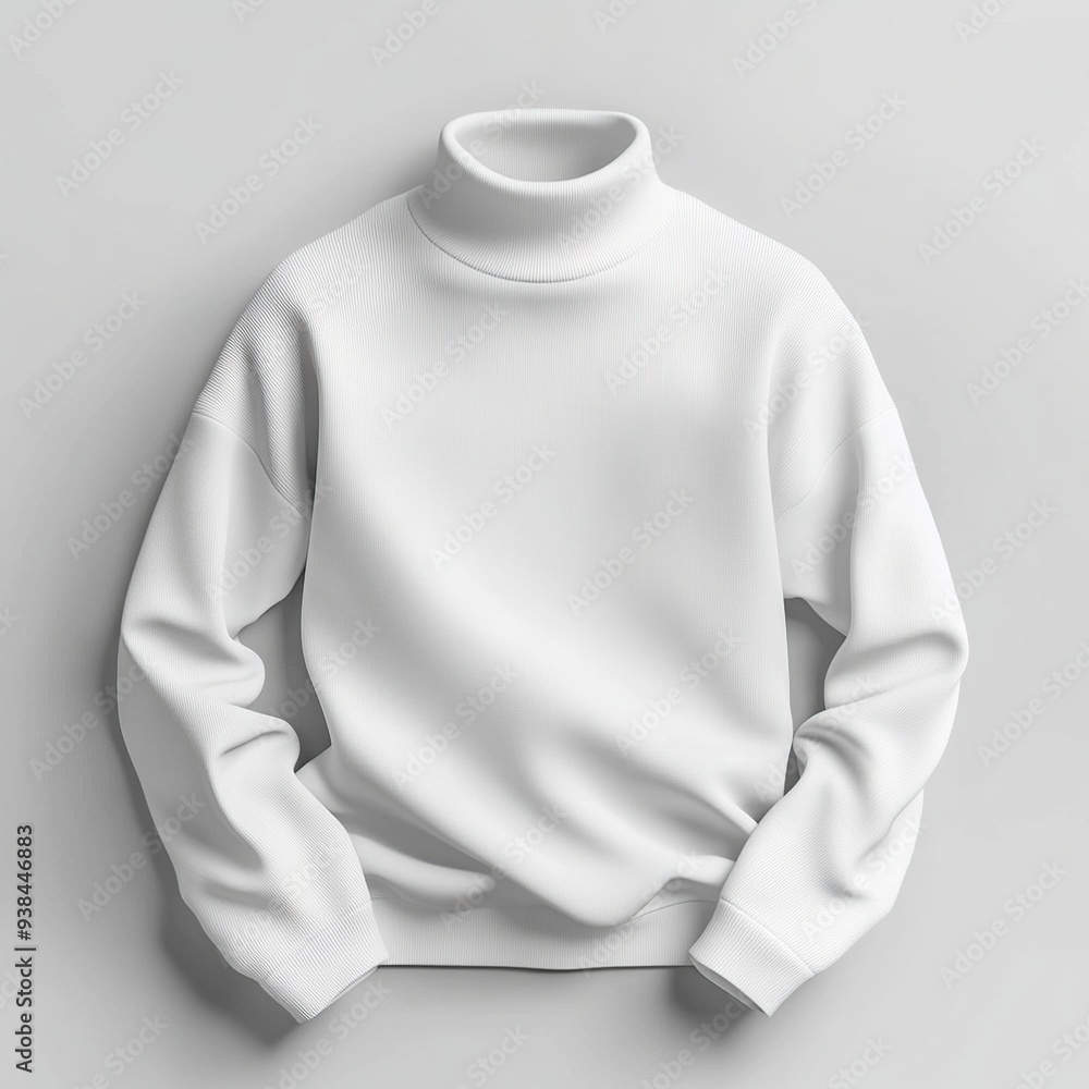 White turtleneck sweater mock up on a grey background.