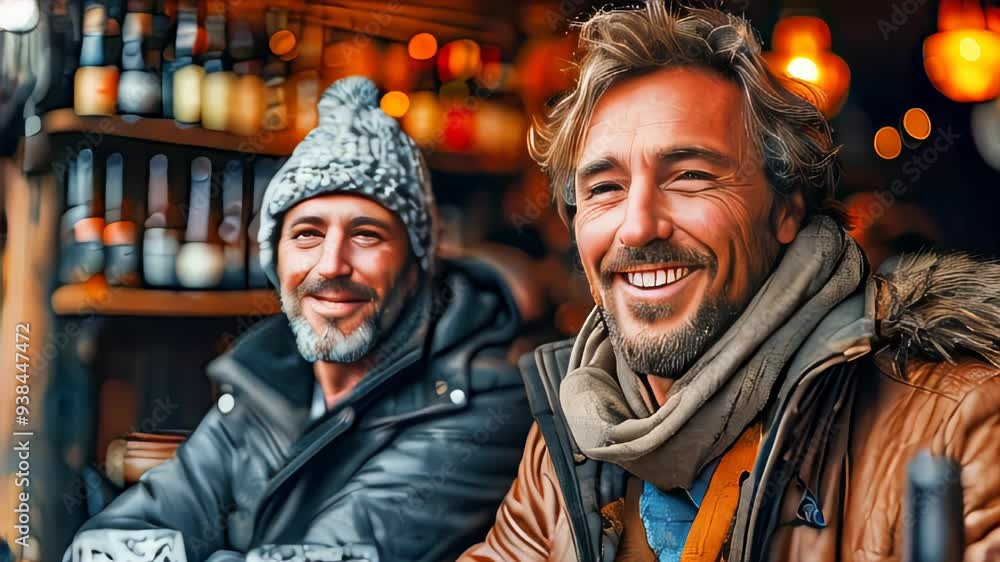 Portrait of two men drinking beer and having fun in a pub Portrait of two men drinking beer and having fun in a pub