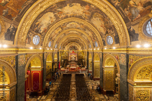 23 Mar 2023. Malta, Valletta. St. John's Co-Cathedral. Interior nave and altar.