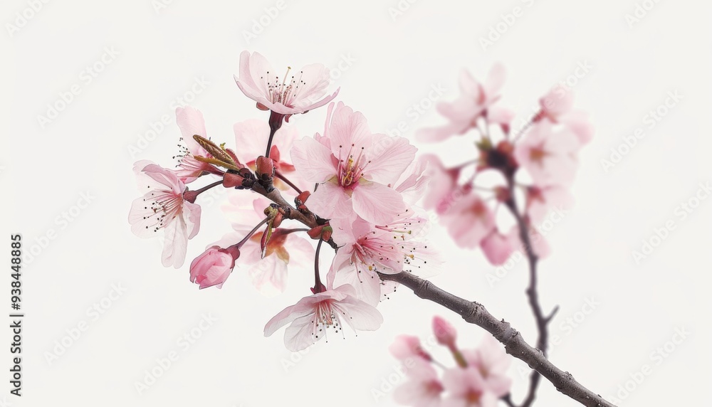 Isolated cherry blossom and sakura flower against a white backdrop, highlighting their delicate Isolated cherry blossom and sakura flower against a white backdrop, highlighting their delicate