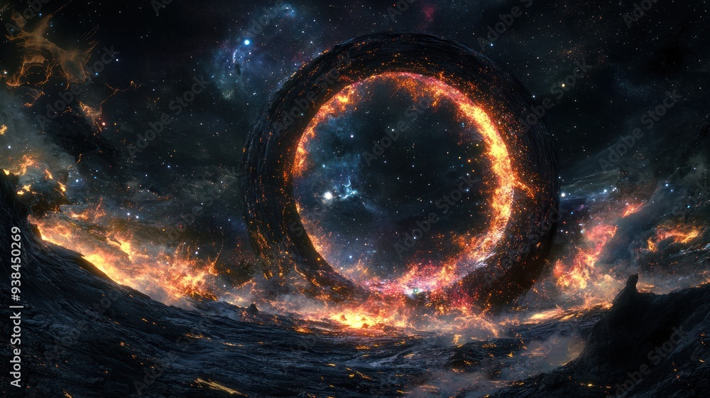 A large hole in the sky with a bright orange glow surrounding it. A large hole in the sky with a bright orange glow surrounding it.