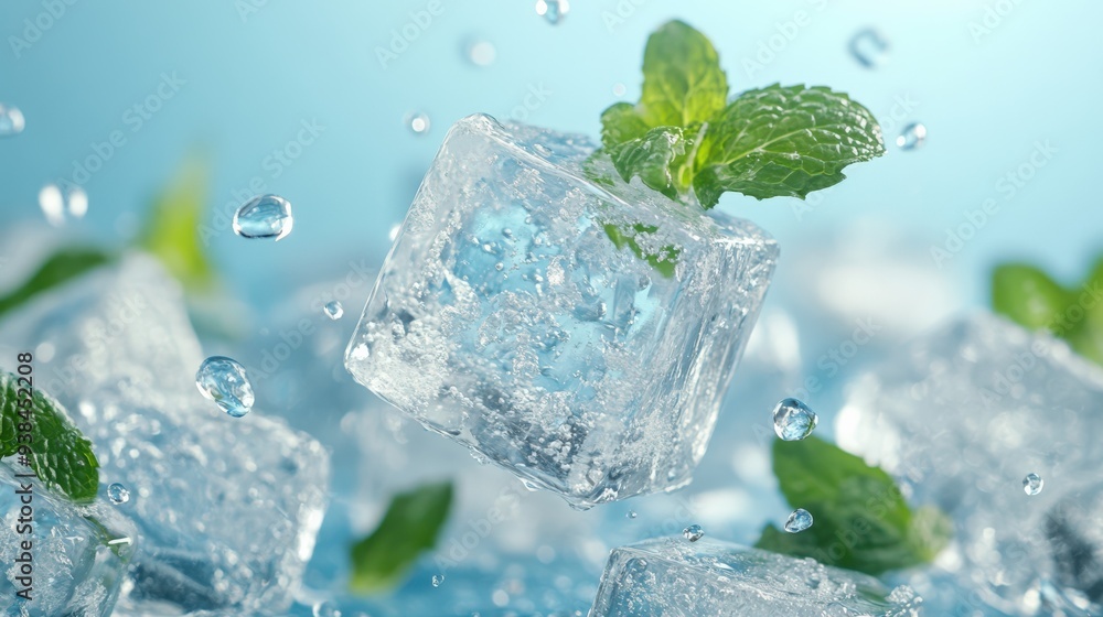 Frozen Moment: Ice Cube with Mint Leaves Frozen Moment: Ice Cube with Mint Leaves