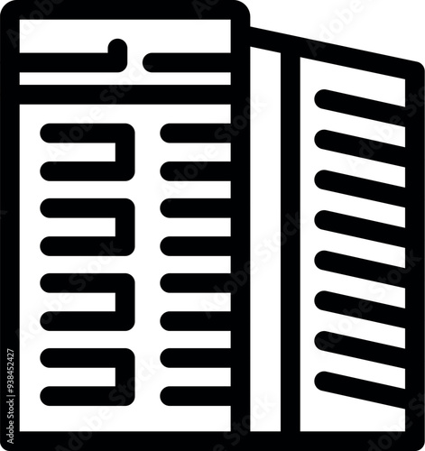 Black linear data center server room hosting and storing big data information icon