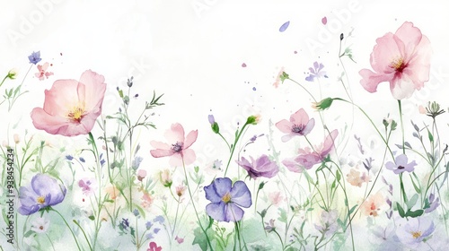 A watercolor painting of a bouquet of flowers with a white background.