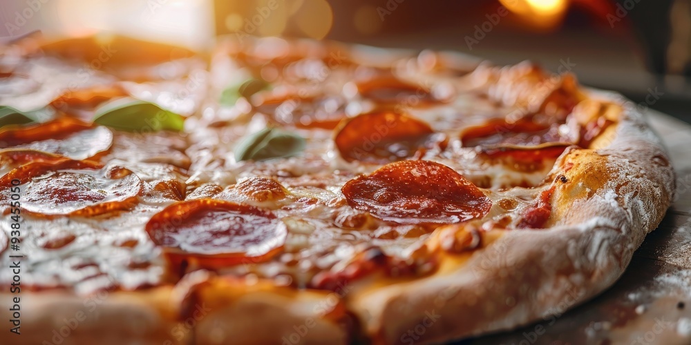 Newly Made Pepperoni Pizza with Blurred Background Newly Made Pepperoni Pizza with Blurred Background