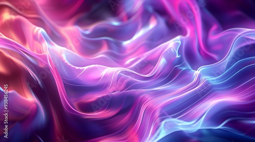 Abstract Futuristic Digital Landscape with Multicolored Waves and Glowing Dots in Vibrant Neon Hues - Dynamic Visualization of Technology, Data Flow, and Digital Connectivity