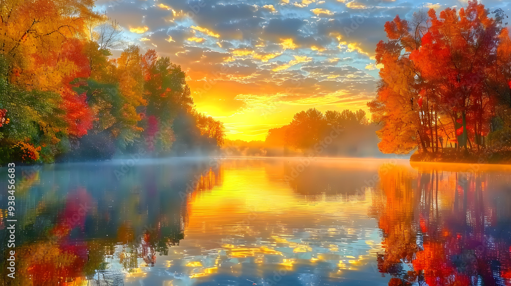 Autumn nature. Sunrise over the river on a foggy autumn morning. Autumn nature. Sunrise over the river on a foggy autumn morning.