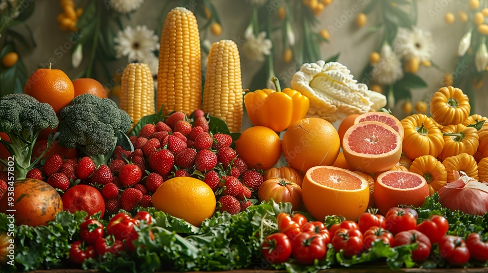 Vibrant Still Life of Fresh Fruits and Vegetables Vibrant Still Life of Fresh Fruits and Vegetables