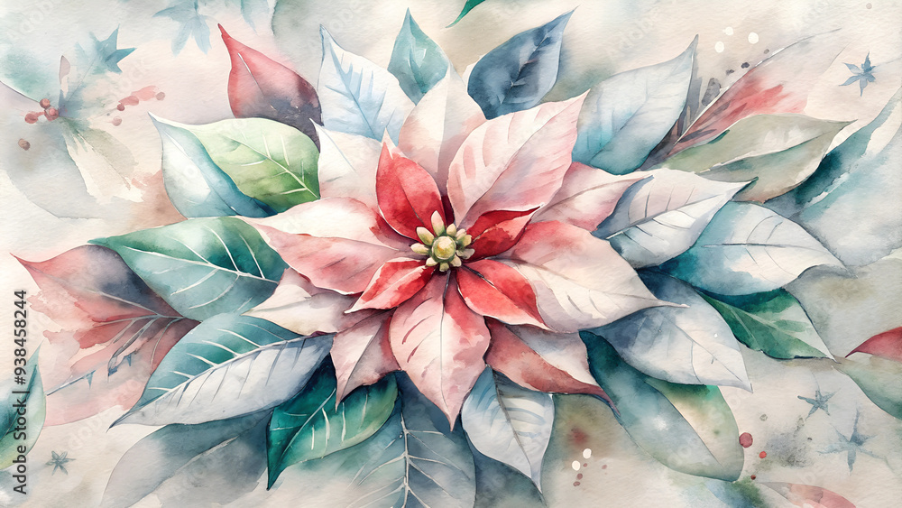 custom made wallpaper toronto digitalWatercolor Christmas background with poinsettia flowers in soft pink and blue tones with copy space