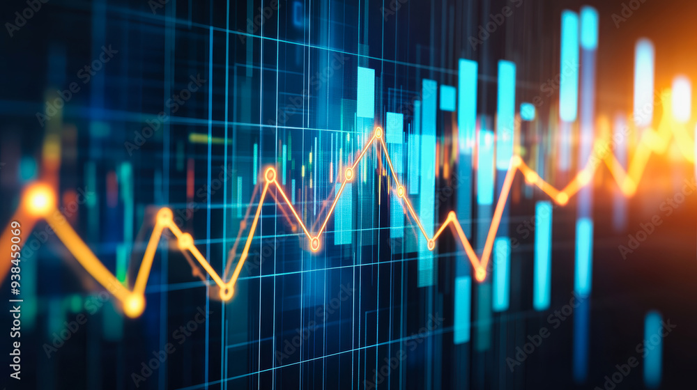 Abstract financial chart with bright orange line graph and futuristic digital interface Abstract financial chart with bright orange line graph and futuristic digital interface