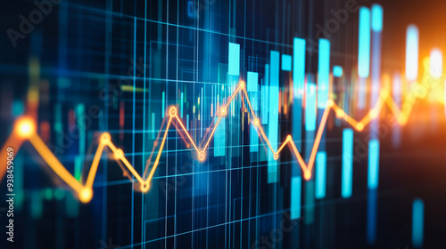 Wallpaper Mural Abstract financial chart with bright orange line graph and futuristic digital interface Torontodigital.ca