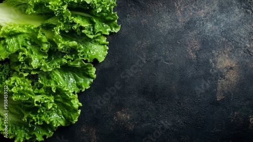 Lettuce leaves on dark background, top view photo