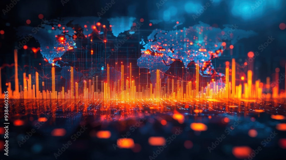 Fototapeta premium Economic Ripples: Visualizing Global Markets Amid Oil Price Fluctuations