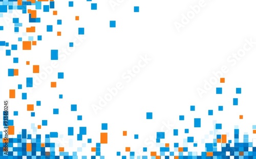 Minimalistic White Background with Blue and Orange Pixel Art Design for an Audio Service Banner