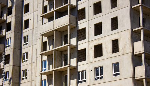 Construction of an apartment building. Construction of an apartment building made of concrete slabs. Industrial construction of residential apartment buildings.