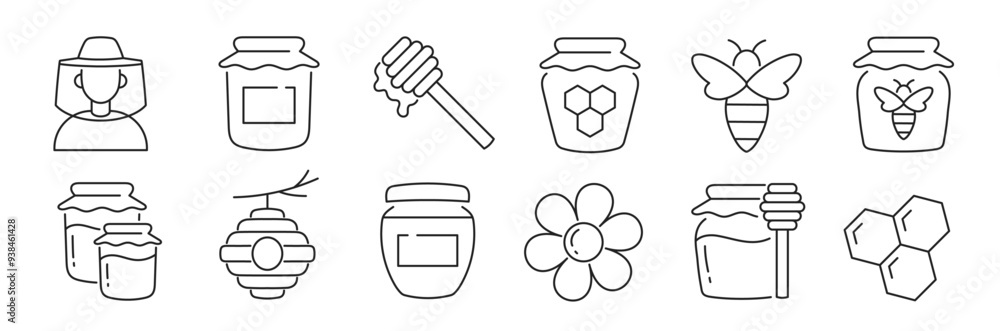 Vector set of line honey icons. Editable stroke Vector set of line honey icons. Editable stroke