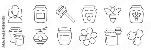 Vector set of line honey icons. Editable stroke