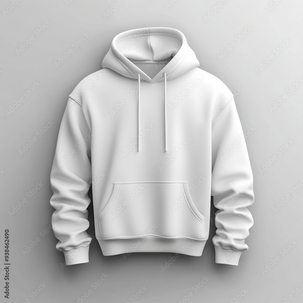 White hooded sweatshirt with a pocket isolated on grey background. White hooded sweatshirt with a pocket isolated on grey background.