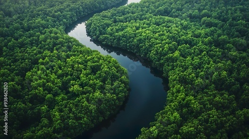 Majestic river meandering through a dense forest captured in ultra HD for breathtaking nature and forest wallpapers