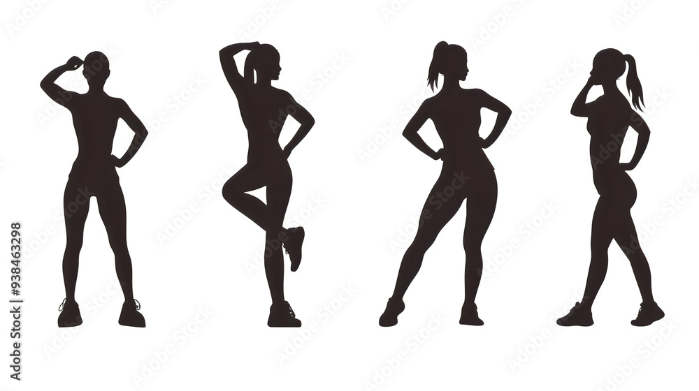 silhouette of women in exercise poses isolated on transparent background silhouette of women in exercise poses isolated on transparent background