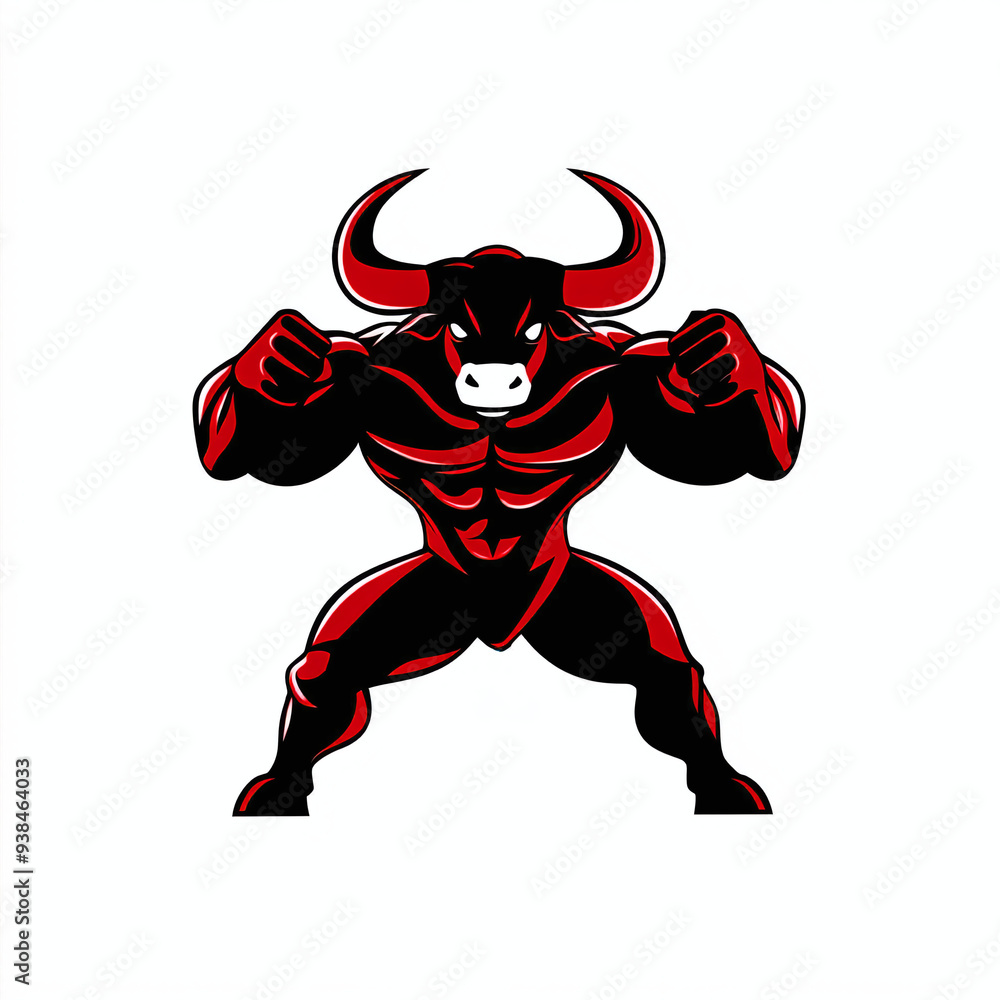 custom made wallpaper toronto digitalMinimalist logo of a strong bull bodybuilder striking a double biceps pose, isolated on white background