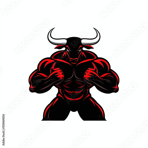 Wallpaper Mural Minimalist logo of a strong bull bodybuilder striking a double biceps pose, isolated on white background Torontodigital.ca