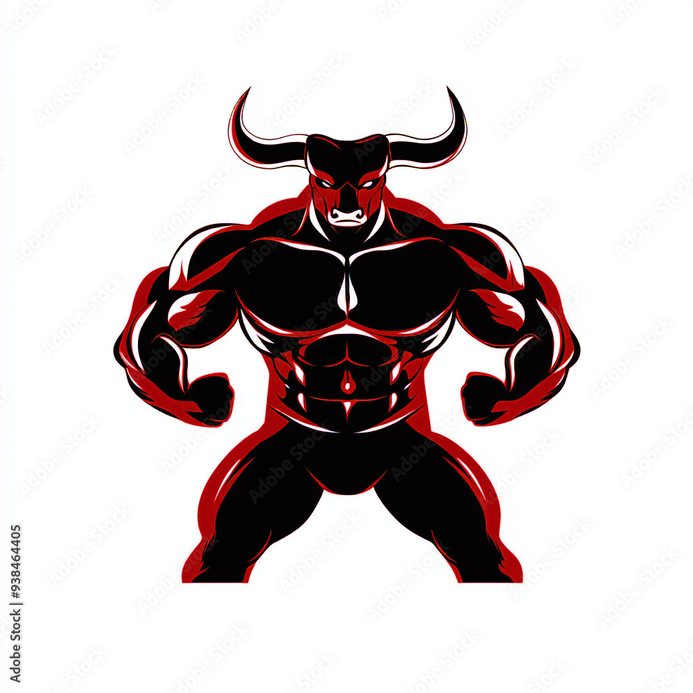 custom made wallpaper toronto digitalMinimalist monochrome logo of a bull in a powerful double biceps pose, isolated on white background 
