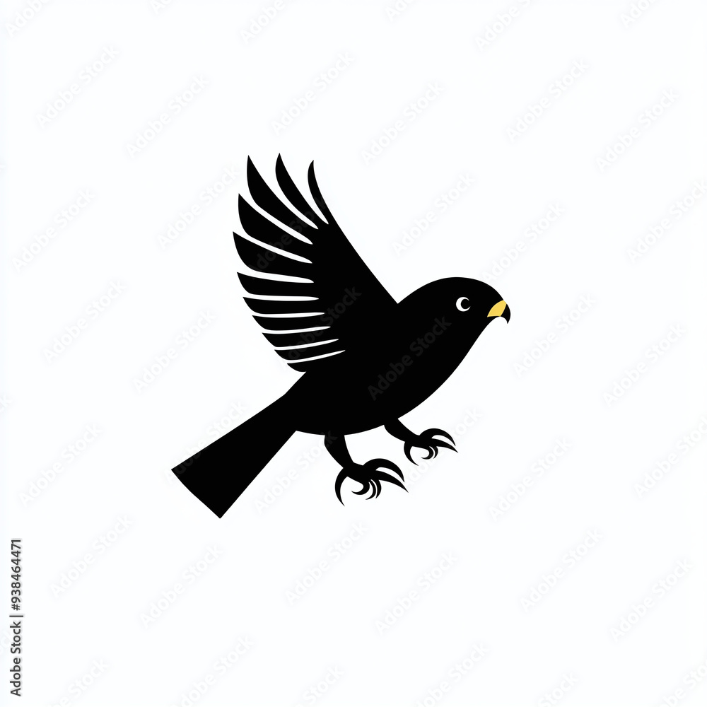 Fototapeta premium Minimalist monochrome logo of a majestic vulture in flight, isolated on white background