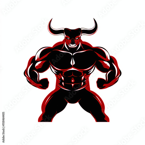 Wallpaper Mural Minimalist monochrome logo of a bull in a powerful double biceps pose, isolated on white background  Torontodigital.ca