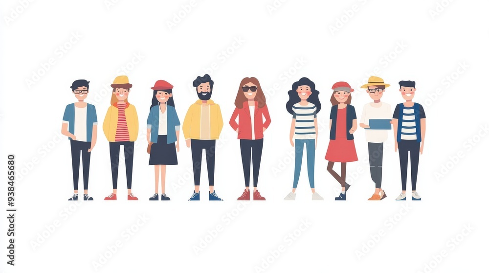 Group of people icons in casual wear, indicating social interaction and leisure activities. Group of people icons in casual wear, indicating social interaction and leisure activities.