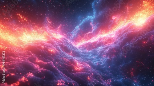 d render, abstract neon background. Pink blue glowing lines, speed of light, meteor shower. Digital wallpaper