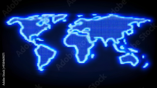 World map in a blue digital low quality pixl style photo